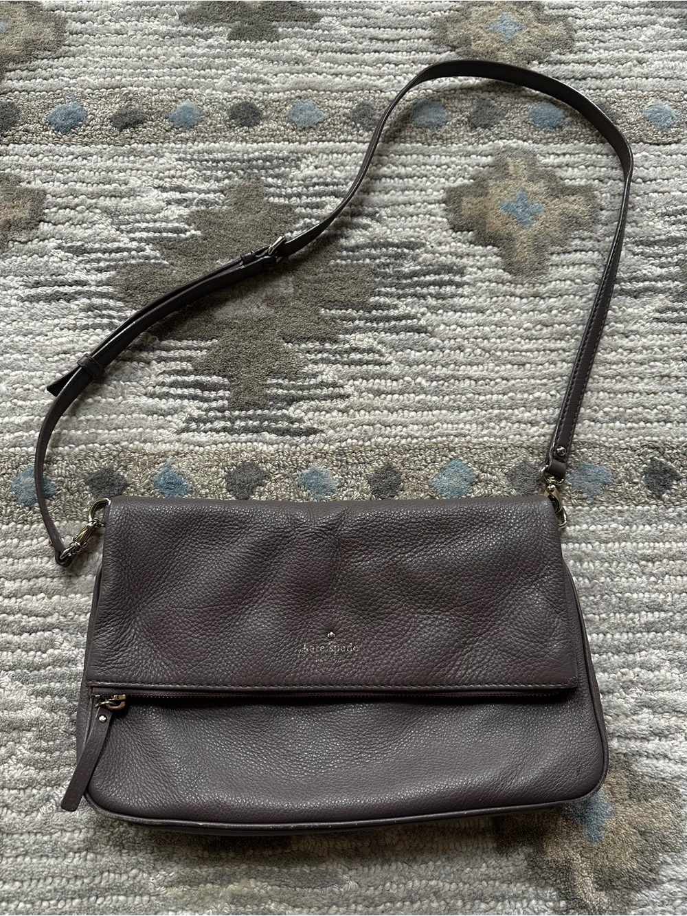 kate spade pebbled leather flap crossbody — dark brown